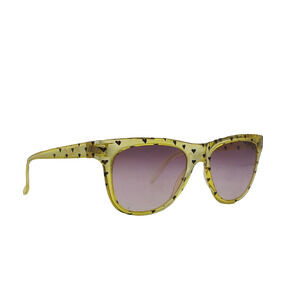 Heart Print Yellow Sunglasses Classic Square Horn Rimmed Frame Spring Hinge